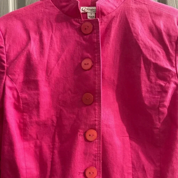 Chadwick’s Classics High collar lined  blazer jacket in pink Linen Blend Size 4 - Picture 2 of 8